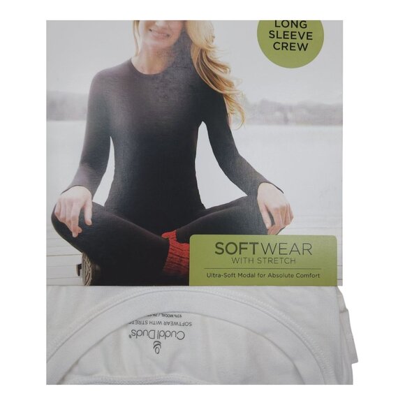 Cuddl Duds Softwear Long Sleeve Crew Medium Stretch Modal Blend Top Off White - Picture 8 of 13